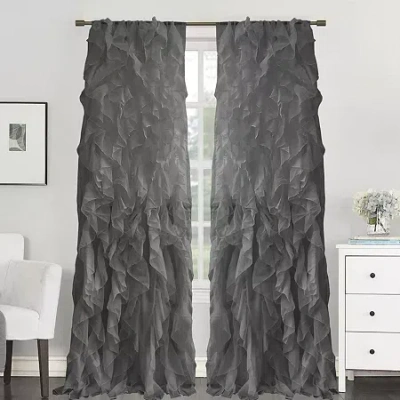 Sweet Home Collection Chic Voile Vertical Ruffled Rod Pocket Sheer Single Curtain Panel In Gray