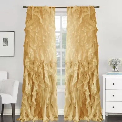 Sweet Home Collection Chic Voile Vertical Ruffled Rod Pocket Sheer Single Curtain Panel In Yellow