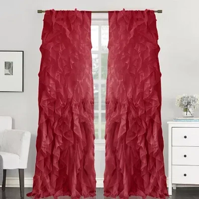 Sweet Home Collection Chic Voile Vertical Ruffled Rod Pocket Sheer Single Curtain Panel In Red