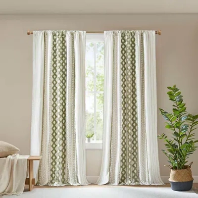 Ink+ivy Imani Cotton Printed Tufted Rod Pocket Light-filtering Single Curtain Panel In Green