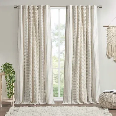 Ink+ivy Imani Cotton Printed Tufted Rod Pocket Light-filtering Single Curtain Panel In White