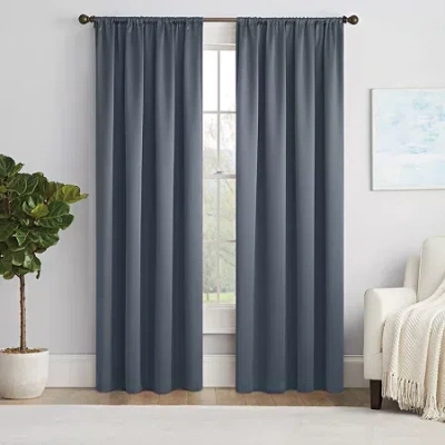 Eclipse Thermapanel Rod Pocket Light-filtering Single Curtain Panel In Blue