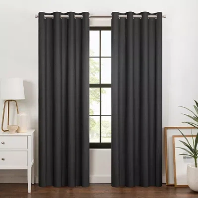 Eclipse Larissa Grommet Top 100% Blackout Single Curtain Panel In Black