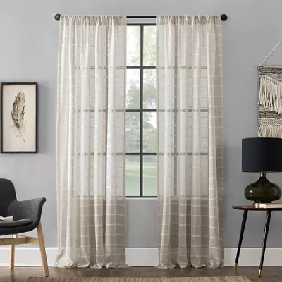 Clean Window Twill Stripe Anti-dust Rod Pocket Sheer Single Curtain Panel In Sand