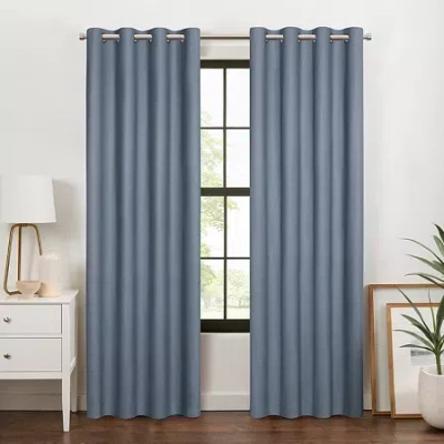 Eclipse Larissa Grommet Top 100% Blackout Single Curtain Panel In Blue