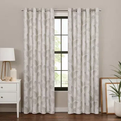 Eclipse Larissa Leaf Grommet Top 100% Blackout Single Curtain Panel In White