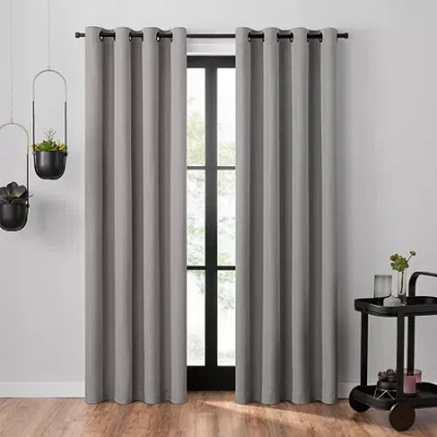 Umbra Ottoman Grommet Top 100% Blackout Single Curtain Panel In Gray