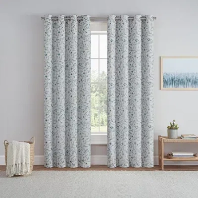 Eclipse Dutchess Botanical Grommet Top 100% Blackout Single Curtain Panel In Blue