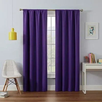 Eclipse Kendall Kids Thermaback Rod Pocket Energy Saving Blackout Single Curtain Panel In Purple