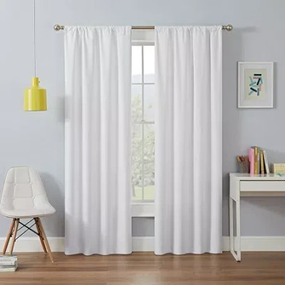 Eclipse Kendall Kids Thermaback Rod Pocket Energy Saving Blackout Single Curtain Panel In White