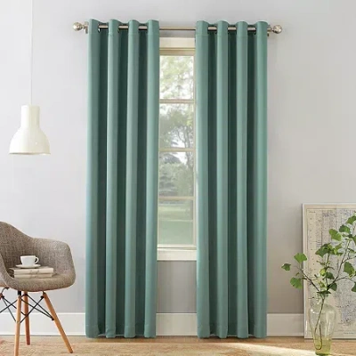 Sun Zero Talon Grommet Top Energy Saving Light-filtering Single Curtain Panel In Blue