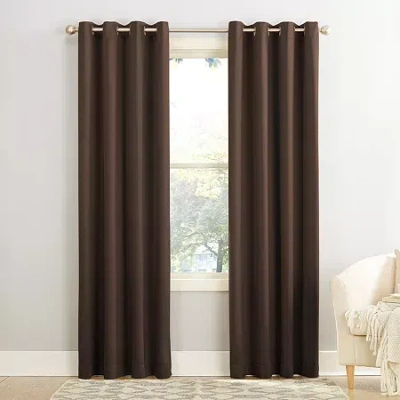 Sun Zero Emory Grommet Top Light-filtering Single Curtain Panel In Brown