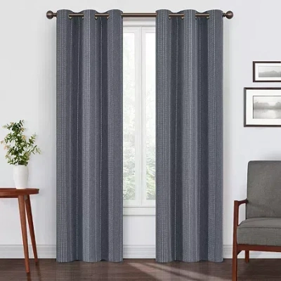 Eclipse Ronneby Stripe Grommet Top Blackout Single Curtain Panel In Gray