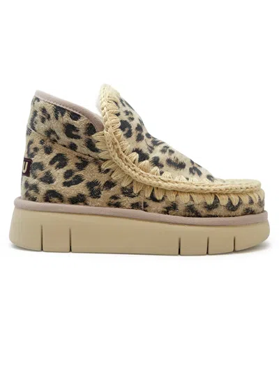 Mou Eskimo Bounce Sneakers Hairy Cow Suede Leopard Brandy In Animal Print