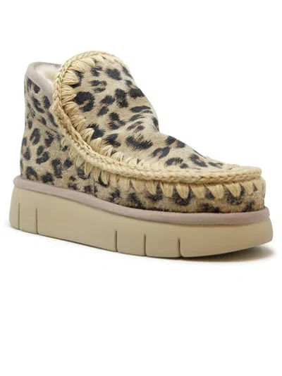 Mou Eskimo Bounce Sneakers Hairy Cow Suede Leopard Brandy In Animal Print