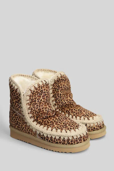 Mou Eskimo 18 Ponyskin Low Heels Ankle Boots In Animalier Pony Skin In Animal Print