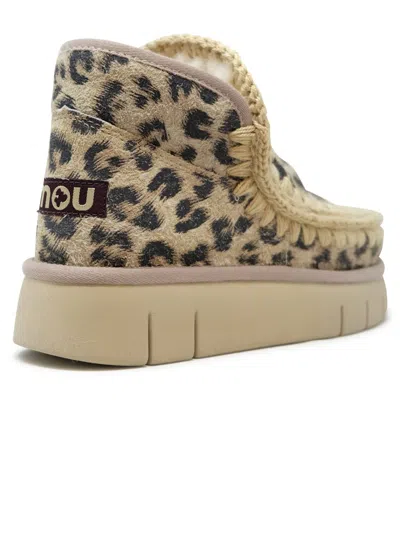 Mou Eskimo Bounce Sneakers Hairy Cow Suede Leopard Brandy In Animal Print