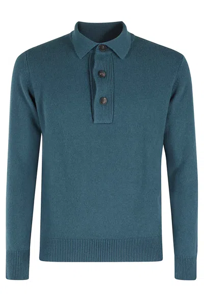 Filippo De Laurentiis Polo Manica Lunga Cashmere In Blue
