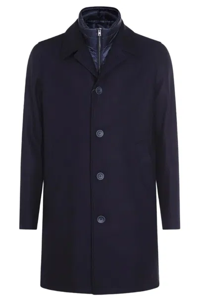 Herno Lapel Side Pockets Long Sleeves Coat In Blue
