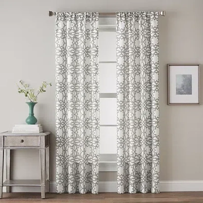 Chf Lotus Harmony Rod Pocket Light-filtering Single Curtain Panel In Black