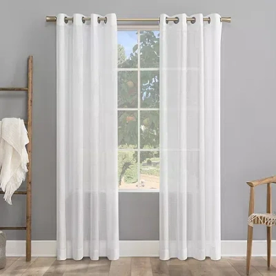 Archaeo Akari Slub Textured Linen Blend Grommet Top Sheer Single Curtain Panel In White
