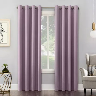 Sun Zero Saxon Grommet Top Energy Saving Blackout Single Curtain Panel In Purple