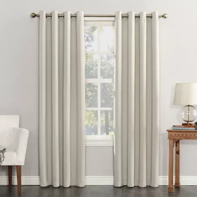 Sun Zero Saxon Grommet Top Energy Saving Blackout Single Curtain Panel In Sand