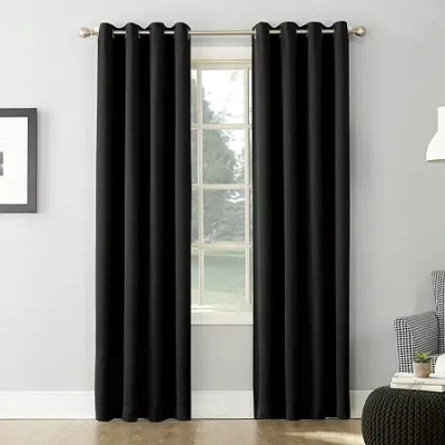 Sun Zero Saxon Grommet Top Energy Saving Blackout Single Curtain Panel In Black