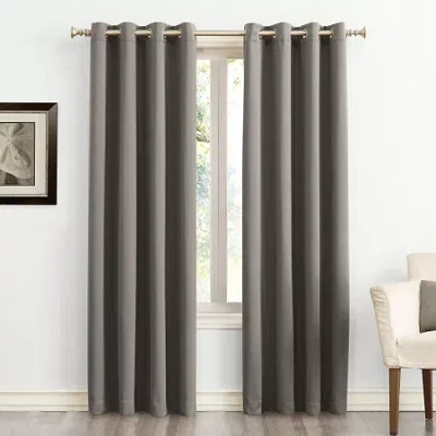 Sun Zero Saxon Grommet Top Energy Saving Blackout Single Curtain Panel In Gray