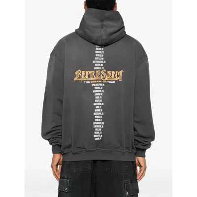 Represent Black Hoodie With Graphic Print On Front And Back And Faded Effect In Cotton Man In Gray