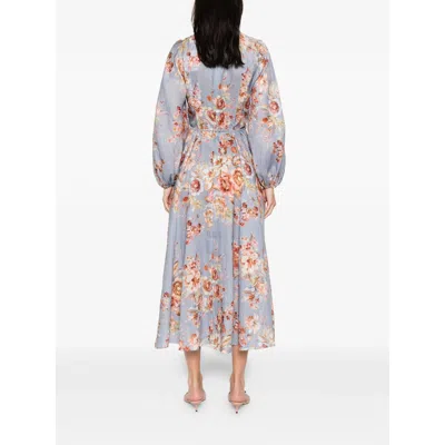 Zimmermann Womens Chambray Floral Billow Long-sleeve Linen Maxi Dress Xxs In Blue