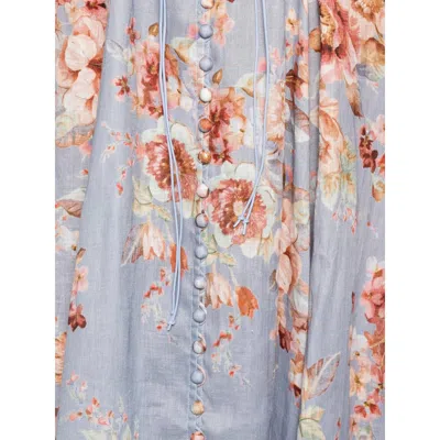Zimmermann Womens Chambray Floral Billow Long-sleeve Linen Maxi Dress Xxs In Blue