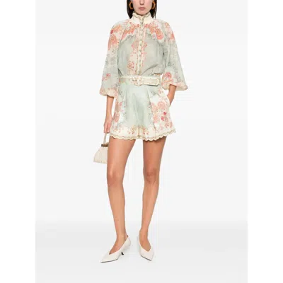 Zimmermann Womens Wallpaper Floral Mint Daylight Balloon-sleeves Woven Blouse Xs In Blue