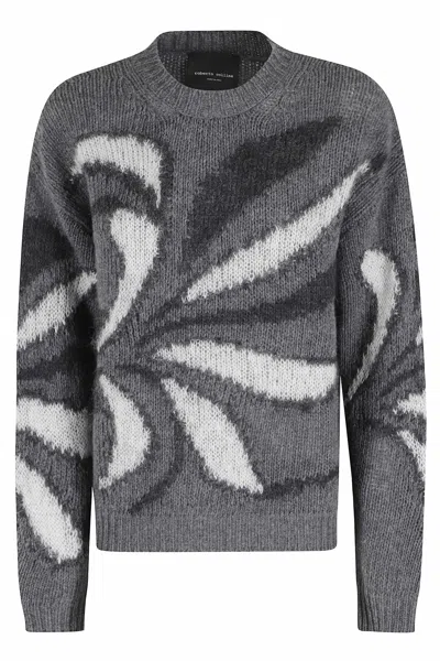 Roberto Collina Flower Inlay Crewneck Sweater In Gray