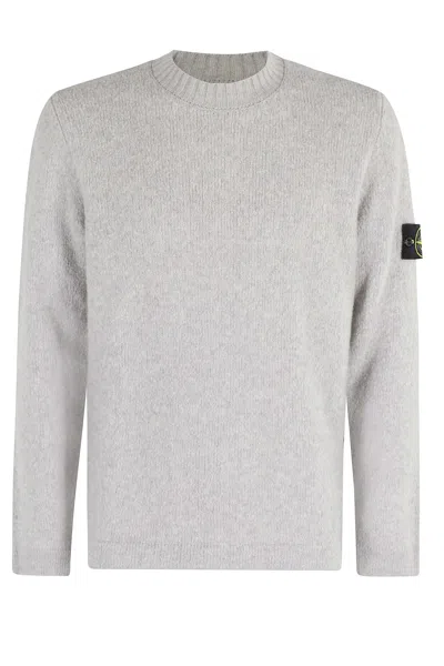 Stone Island All-over Ribbed Grey Wool Sweater In Gray
