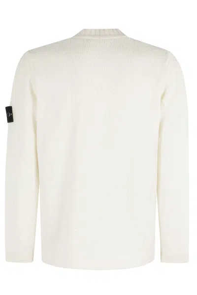 Stone Island Classic Crew Neck Knit Sweater With Logo Patch In White