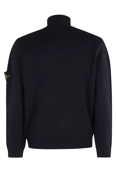 Stone Island Logo Roll-neck Jumper In Blue