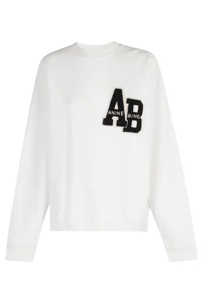 Anine Bing Miles Logo-patch Cotton Sweatshirt In White