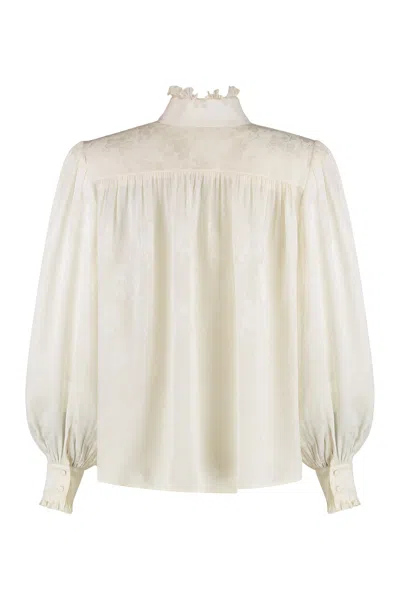 Chloé Oversized Silk Jacquard Blouse In White