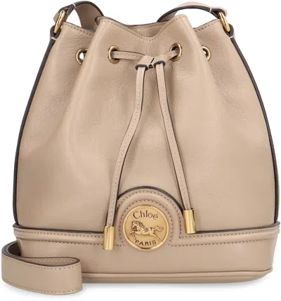 Chloé Cappuccino Leather Drawstring Bucket Bag In Brown