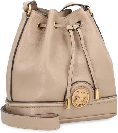 Chloé Cappuccino Leather Drawstring Bucket Bag In Brown