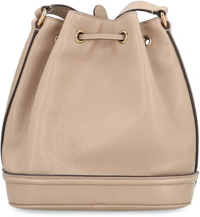 Chloé Cappuccino Leather Drawstring Bucket Bag In Brown