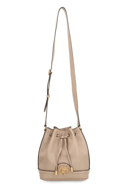 Chloé Cappuccino Leather Drawstring Bucket Bag In Brown