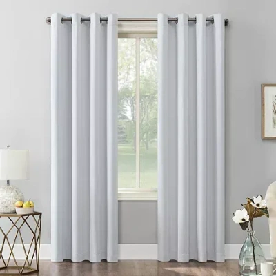 Sun Zero Saxon Grommet Top Energy Saving Blackout Single Curtain Panel In White