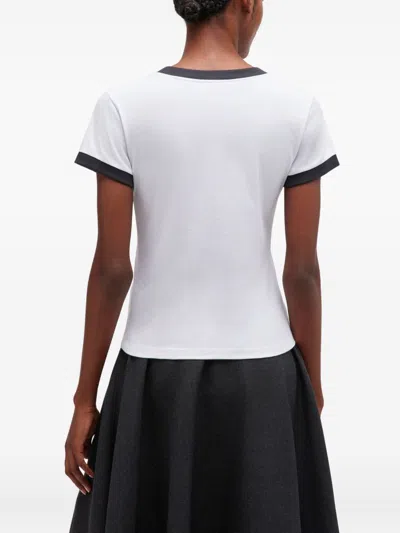 Ganni Graphic Print Crew Neck Short Sleeve Top In White