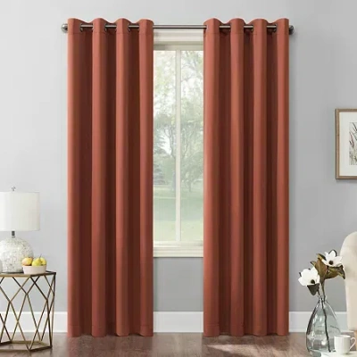 Sun Zero Saxon Grommet Top Energy Saving Blackout Single Curtain Panel In Orange