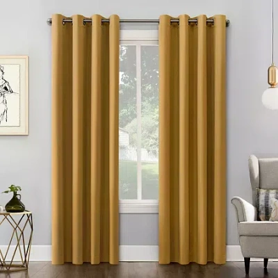 Sun Zero Saxon Grommet Top Energy Saving Blackout Single Curtain Panel In Yellow