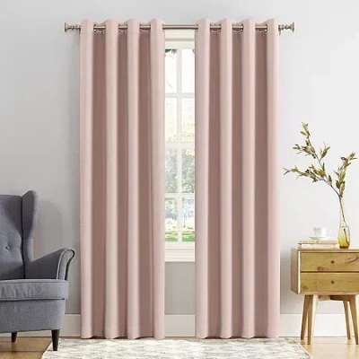 Sun Zero Saxon Grommet Top Energy Saving Blackout Single Curtain Panel In Pink