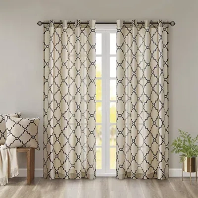 Madison Park Westmont Fretwork Print Grommet Top Light-filtering Single Curtain Panel In Brown