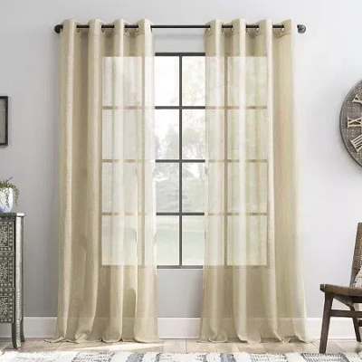Archaeo Akari Slub Textured Linen Blend Grommet Top Sheer Single Curtain Panel In Sand